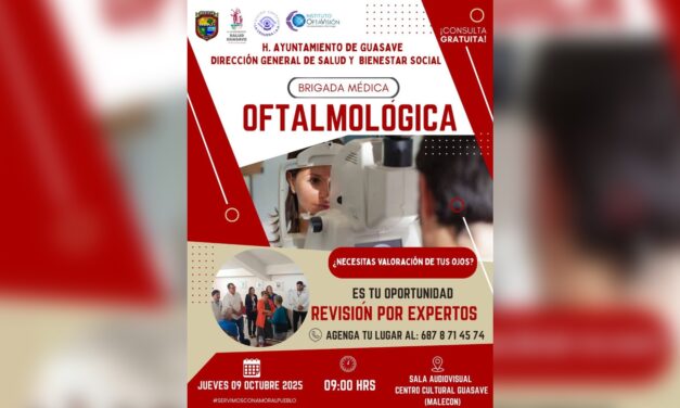 Guasave realizará Brigada Médica Oftalmológica gratuita el próximo 9 de octubre