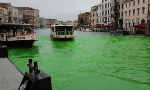 El Gran Canal de Venecia se tiñe de verde: protesta ambiental frente al cierre de la COP30