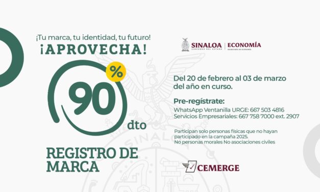 Gobierno de Sinaloa ofrece 90% de descuento en registro de marca para emprendedores