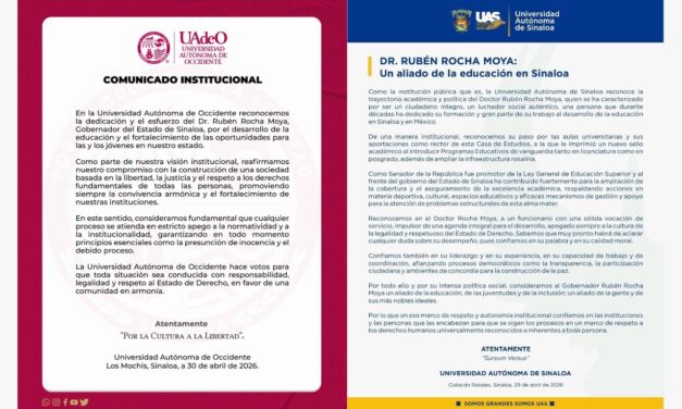 Universidades de Sinaloa expresan respaldo institucional al gobernador Rubén Rocha Moya