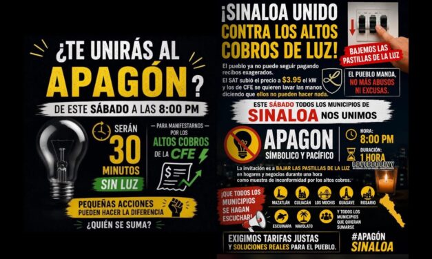 Guasavenses se suman a convocatoria de apagón contra la CFE por altos cobros en recibos de luz